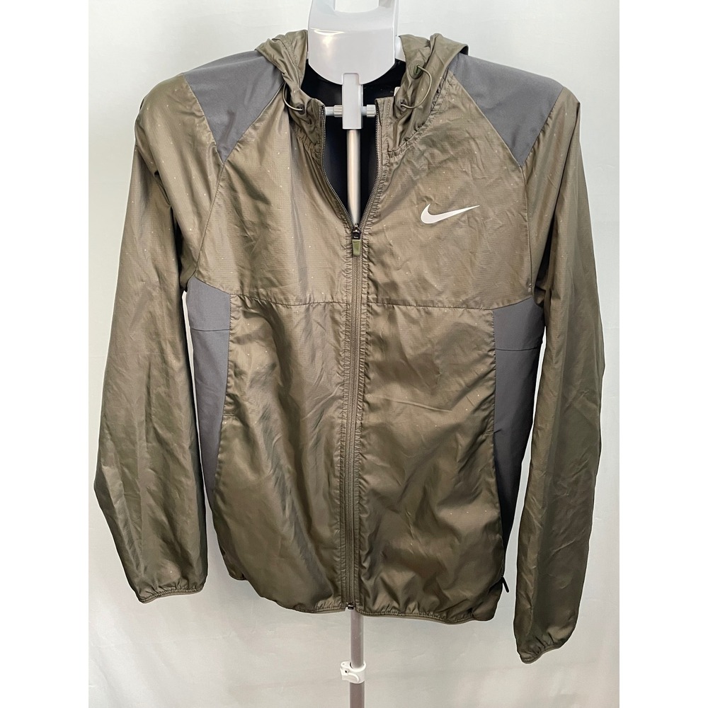 Nike Golf Windbreaker Jacket‎ Mens Small Lightweight Olive Green Gray Hooded
